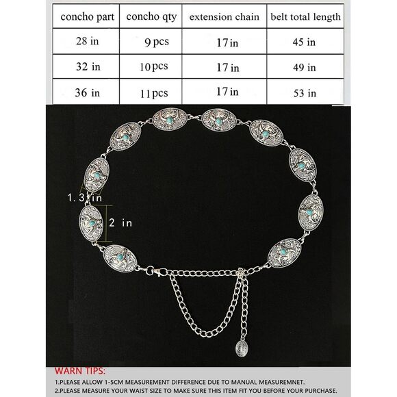 8334 Cowgirl Belts For Women Western Silver Turquoise Concho Belt Cowboy - Picture 4 of 7